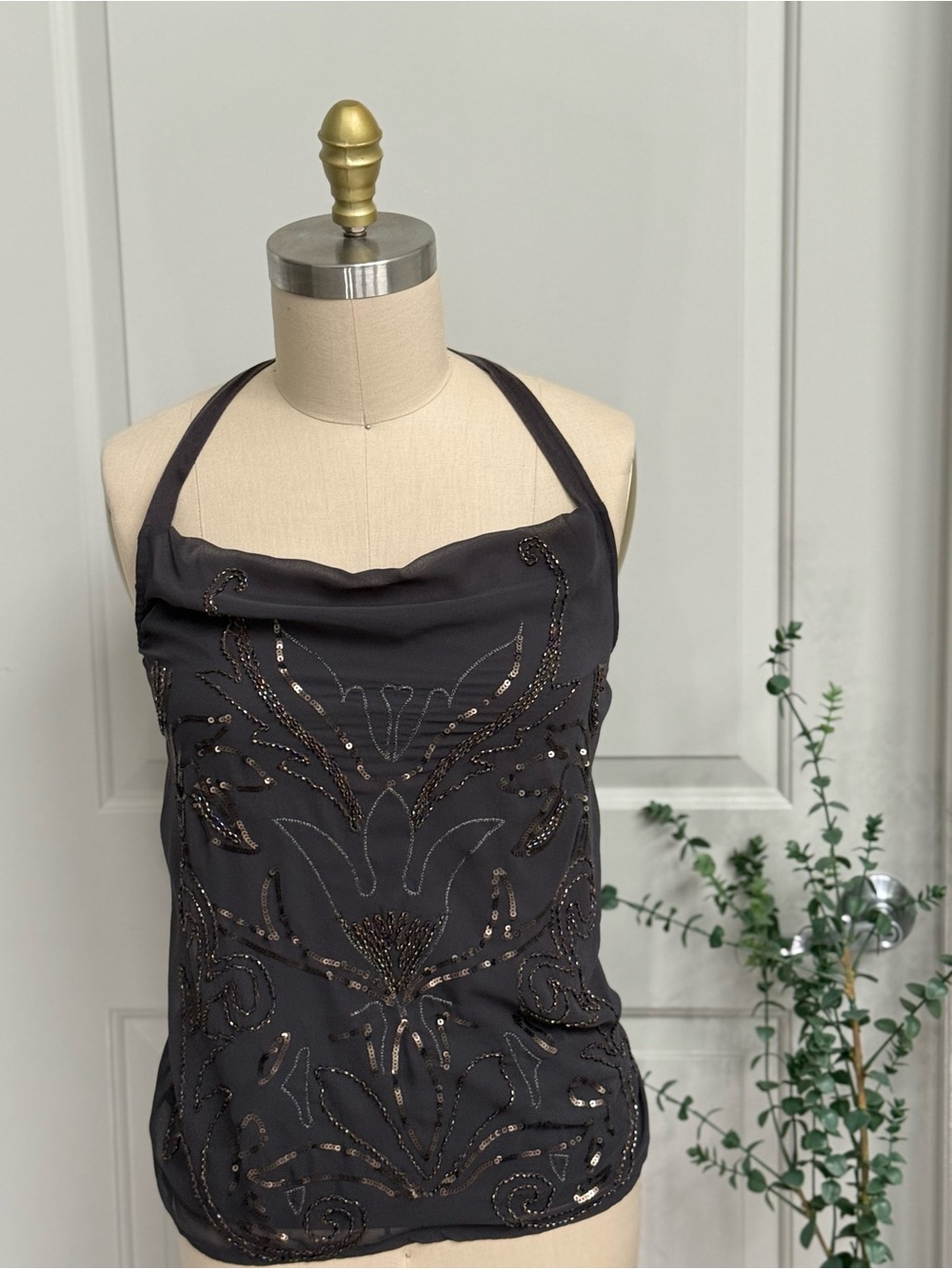 Express Black Halter Beaded Mini Dress